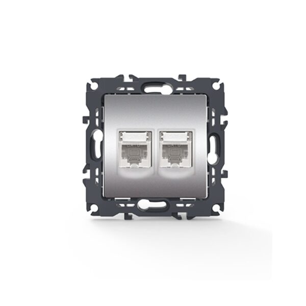 PRIME ΠΡΙΖΑ ΔΙΚΤΥΟΥ MAT ΑΛΟΥΜΙΝΙΟ ΜΕ ΒΥΣΜΑ 2XRJ45 CAT6 UTP IP20