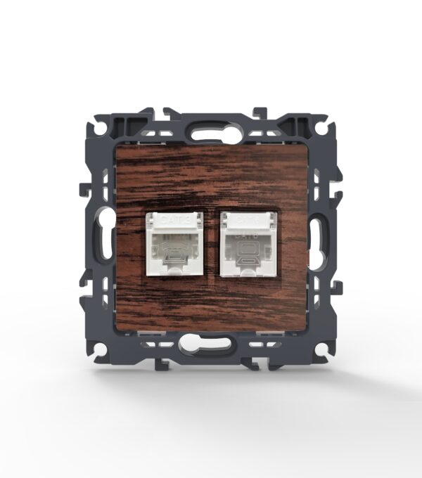 PRIME ΠΡΙΖΑ ΤΗΛΕΦΩΝΟΥ ΜΕ ΒΥΣΜΑ 1XRJ11 CAT3 IP20 & ΠΡΙΖΑ ΔΙΚΤΥΟΥ ΧΡΩΜΑ ΞΥΛΟΥ ΜΕ ΒΥΣΜΑ 1XRJ45 CAT6 UTP IP20