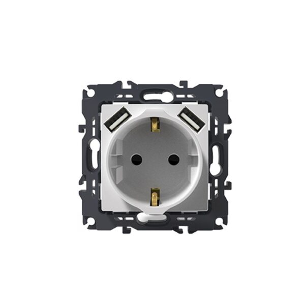 PRIME ΠΡΙΖΑ ΣΟΥΚΟ ΑΣΦΑΛΕΙΑΣ ΛΕΥΚΗ 2P+E 16A 250VAC & 2 USB 5VDC 3.1A IP20