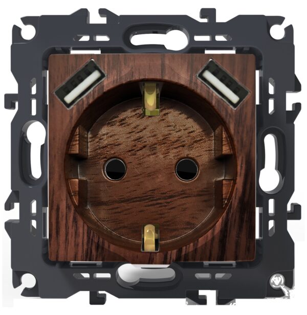 PRIME ΠΡΙΖΑ ΣΟΥΚΟ ΑΣΦΑΛΕΙΑΣ ΧΡΩΜΑ ΞΥΛΟΥ 2P+E 16A 250VAC & 2 USB 5VDC 3.1A IP20