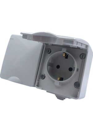 ARMY ΠΡΙΖΑ ΣΟΥΚΟ ΑΣΦΑΛΕΙΑΣ ΔΙΠΛΗ ΕΠΙΤΟΙΧΗ ΣΤΕΓΑΝΗ ΜΕ ΒΙΔΑ 2X2P & E 16A 250VAC ΑΠΑΛΟ ΓΚΡΙ IP55