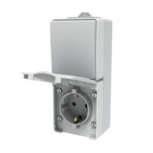 ARMY ΔΙΑΚΟΠΤΗΣ ΑΛΕΡΕΤΟΥΡ 1P 10AX 250VAC & ΠΡΙΖΑ ΣΟΥΚΟ ΑΣΦΑΛ 1X2P & E 16A 250VAC ΓΚΡΙ IP55 ΕΠΙΤΟΙΧΟ ΚΑΘΕΤΟ ΣΤΕΓΑΝΑ