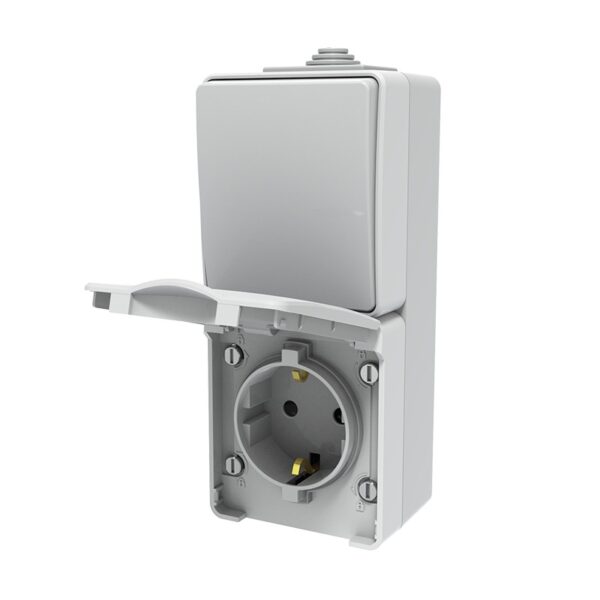 ARMY ΔΙΑΚΟΠΤΗΣ ΑΛΕΡΕΤΟΥΡ 1P 10AX 250VAC & ΠΡΙΖΑ ΣΟΥΚΟ ΑΣΦΑΛ 1X2P & E 16A 250VAC ΓΚΡΙ IP55 ΕΠΙΤΟΙΧΟ ΚΑΘΕΤΟ ΣΤΕΓΑΝΑ