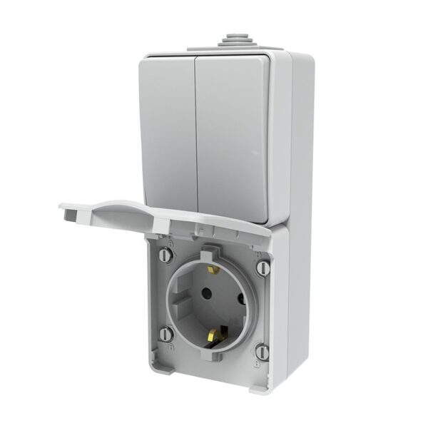 ARMY ΔΙΑΚΟΠΤΗΣ ΚΟΜΜΥΤΑΤΕΡ 2P 10AX 250VAC & ΠΡΙΖΑ ΣΟΥΚΟ ΑΣΦΑΛ. 1X2P & E 16A 250VAC ΓΚΡΙ IP55 ΕΠΙΤΟΙΧΟ ΚΑΘΕΤΟ ΣΤΕΓΑΝΑ