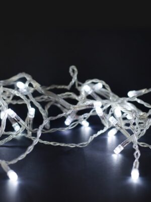 ΛΑΜΠΑΚΙΑ 100 LED ΣΕ ΣΕΙΡΑ ΨΥΧΡΟ ΛΕΥΚΟ ΚΑΟΥΤΣΟΥΚ ΑΝΤΑΠΤΟΡΑ 31VDC ΜΕ ΔΥΝΑΤΟΤΗΤΑ ΕΠΕΚΤΑΣΗΣ MAX 6 ΣΕΤ & ΚΑΛΩΔΙΟ ΔΙΑΦΑΝΟ 5m IP44 50mm