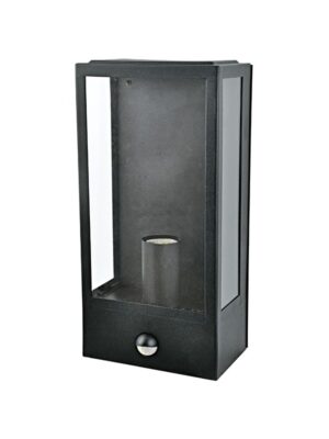 CELIA - ΦΑΝΑΡΙ ΑΠΛΙΚΑ ΚΗΠΟΥ ΕΠΙΤΟΙΧΟ ΑΝΙΧΝΕΥΤΗ ΚΙΝΗΣΗΣ ΜΑΥΡΟ ΣΥΜΒΑΤΙΚΟ 1XE27 IP44 160x110x330mm