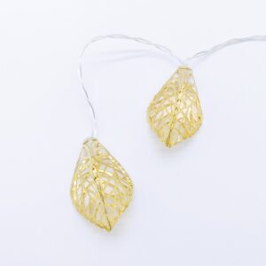 ΔΙΑΚΟΣΜΗΤΙΚΑ ΛΑΜΠΑΚΙΑ ΣΕ ΣΧΗΜΑ ΦΥΛΛΟΥ ΜΕΤΑΛΛΙΚΟ ΧΡΥΣΑ 10 LED ΣΕ ΣΕΙΡΑ ΘΕΡΜΟ ΛΕΥΚΟ ΜΠΑΤΑΡΙΕΣ 3xΑΑ ΜΕ ΧΡΟΝΟΔΙΑΚΟΠΤΗ 6ΟΝ/18OFF