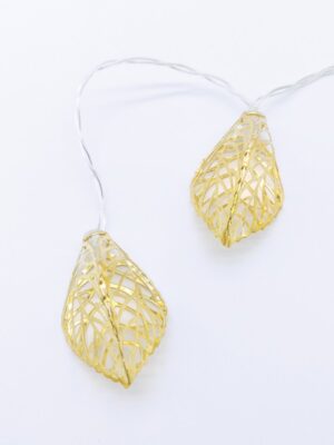 ΔΙΑΚΟΣΜΗΤΙΚΑ ΛΑΜΠΑΚΙΑ ΣΕ ΣΧΗΜΑ ΦΥΛΛΟΥ ΜΕΤΑΛΛΙΚΟ ΧΡΥΣΑ 10 LED ΣΕ ΣΕΙΡΑ ΘΕΡΜΟ ΛΕΥΚΟ ΜΠΑΤΑΡΙΕΣ 3xΑΑ ΜΕ ΧΡΟΝΟΔΙΑΚΟΠΤΗ 6ΟΝ/18OFF