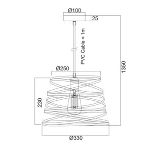 ΜΕΤΑΛΛΙΚΟ Φ/Σ 1XE27 ΜΑΥΡΟ ΜΑΤ ΣΠΙΡΑΛ Φ25CM JAZZ