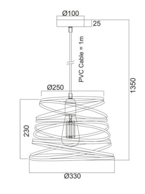 ΜΕΤΑΛΛΙΚΟ Φ/Σ 1XE27 ΜΑΥΡΟ ΜΑΤ ΣΠΙΡΑΛ Φ25CM JAZZ