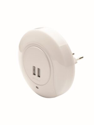 LED ΛΑΜΠΑΚΙ ΝΥΚΤΟΣ 1W 4000K ΜΕ 2 USB ΘΥΡΕΣ, ΔΙΑΚΟΠΤΗ ON/OFF K AUTO MODE, ΛΕΥΚΟ ΠΛΑΣΤΙΚΟ 230V IP20