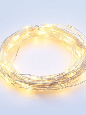 ΛΑΜΠΑΚΙΑ 100 LED 1.8W ΣΕ ΣΕΙΡΑ ΘΕΡΜΟ ΛΕΥΚΟ ΚΑΟΥΤΣΟΥΚ ΑΣΗΜΙ ΑΝΑ 10mm ΑΝΤΑΠΤΟΡΑ 3VDC ΜΕ 8 ΠΡΟΓΡΑΜΜΑΤΑ & ΚΑΛΩΔΙΟ ΧΑΛΚΟΥ 3m IP44