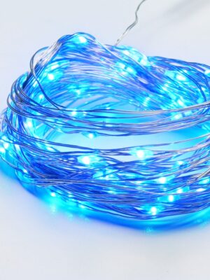 ΛΑΜΠΑΚΙΑ 100 LED 1.8W ΣΕ ΣΕΙΡΑ ΘΕΡΜΟ ΛΕΥΚΟ ΚΑΟΥΤΣΟΥΚ ΜΠΛΕ ΑΣΗΜΙ ΑΝΑ 10mm ΑΝΤΑΠΤΟΡΑ 3VDC ΜΕ 8 ΠΡΟΓΡΑΜΜΑΤΑ & ΚΑΛΩΔΙΟ ΧΑΛΚΟΥ 3m IP44