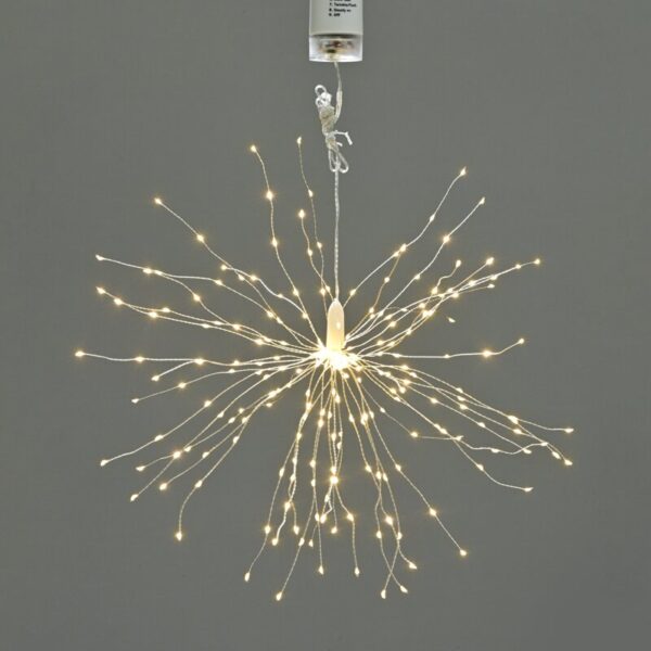 ΛΑΜΠΑΚΙΑ 150 LED ΣΕ ΣΕΙΡΑ ΠΥΡΟΤΕΧΝΗΜΑ ΘΕΡΜΟ ΛΕΥΚΟ ΑΣΗΜΙ ΜΠΑΤΑΡΙΕΣ 4xΑΑ & ΤΗΛΡΧΕΙΡΙΣΤΗΡΙΟ ΜΕ ΚΑΛΩΔΙΟ ΧΑΛΚΟΥ 800mm IP44  Φ250x150mm