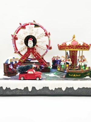 ΧΡΙΣΤΟΥΓΕΝΝΙΑΤΙΚΟ ΔΙΑΚΟΣΜΗTIKO ΧΩΡΙΟ ΜΕ ΠΑΤΙΝΑΖ & ΡΟΔΑ ΠΟΛΥΧΡΩΜΟ LED ΘΕΡΜΟ ΛΕΥΚΟ ΜΟΥΣΙΚΗ ME ΑΝΤΑΠΤΟΡΑ 4,5V (ΔΕΝ ΣΥΜΠ) 400x270x305mm