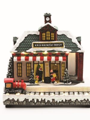 ΧΡΙΣΤΟΥΓΕΝΝΙΑΤΙΚΟ ΔΙΑΚΟΣΜΗTIKO ΣΠΙΤΙ ΜΕ TRENO ΠΟΛΥΧΡΩΜΟ LED ΜΟΥΣΙΚΗ ME ΑΝΤΑΠΤΟΡΑ 4,5V (ΔΕΝ ΣΥΜΠ) ΚΑΙ ΜΠΑΤΑΡΙΑ 3ΧΑΑ  (ΔΕΝ ΣΥΜΠ) 250x185x185mm