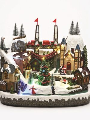 ΧΡΙΣΤΟΥΓΕΝΝΙΑΤΙΚΟ ΔΙΑΚΟΣΜΗTIKO ΧΩΡΙΟ ΜΕ ΠΟΤΑΜΙ & ΓΕΦΥΡΑ ΠΟΛΥΧΡΩΜΟ LED ΘΕΡΜΟ ΛΕΥΚΟ ΜΟΥΣΙΚΗ ME ΑΝΤΑΠΤΟΡΑ 4,5V (ΔΕΝ ΣΥΜΠ) 390x245x330mm