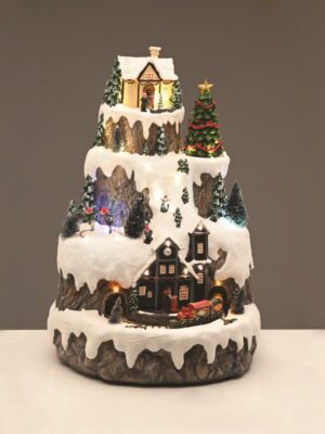 ΧΡΙΣΤΟΥΓΕΝΝΙΑΤΙΚΟ ΔΙΑΚΟΣΜΗΤΙΚΟ ΧΩΡΙΟ ΤΡΕΝΟ LED ΘΕΡΜΟ ΛΕΥΚΟ ΕΝΑΛΛΑΓΗ ΧΡΩΜΑΤΩΝ ΜΟΥΣΙΚΗ ΜΕ ΑΝΤΑΠΤΟΡΑ 4,5V (ΔΕΝ ΣΥΜΠ) 310x310x430mm