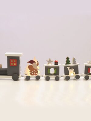 ΧΡΙΣΤΟΥΓΕΝΝΙΑΤΙΚΟ ΔΙΑΚΟΣΜΗΤΙΚΟ ΞΥΛΙΝΟ ΤΡΕΝΟ 9 LED ΘΕΡΜΟ ΛΕΥΚΟ ΜΕ ΜΠΑΤΑΤΑΡΙΕΣ 2ΧΑAΑ IP20 450x50x110mm