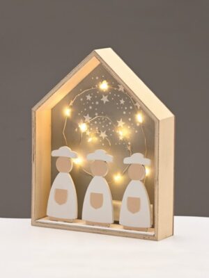 ΧΡΙΣΤΟΥΓΕΝΝΙΑΤΙΚΟ ΔΙΑΚΟΣΜΗΤΙΚΟ ΞΥΛΙΝΟ ΣΠΙΤΙ ΓΚΡΙ 10 LED ΘΕΡΜΟ ΛΕΥΚΟ ΜΕ ΜΠΑΤΑΤΑΡΙΕΣ 2ΧΑAΑ IP20 200x450x250mm