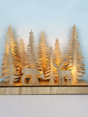 ΧΡΙΣΤΟΥΓΕΝΝΙΑΤΙΚΗ ΔΙΑΚΟΣΜΗΤΙΚΗ ΞΥΛΙΝΗ ΒΑΣΗ ΜΕ ΔΕΝΤΡΑ & 2 ΤΑΡΑΝΔΟΥΣ 22 LED ΘΕΡΜΟ ΛΕΥΚΟ ΜΕ ΜΠΑΤΑΤΑΡΙΕΣ 2XAA IP20 30Χ80x230mm