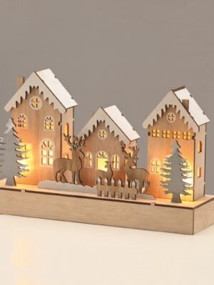 ΧΡΙΣΤΟΥΓΕΝΝΙΑΤΙΚΟ ΔΙΑΚΟΣΜΗΤΙΚΟ ΞΥΛΙΝΟ ΧΩΡΙΟ 10 LED ΘΕΡΜΟ ΛΕΥΚΟ ΜΕ ΜΠΑΤΑΤΑΡΙΕΣ 2ΧΑΑ IP20 250x70x150mm