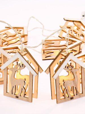 ΔΙΑΚΟΣΜΗΤΙΚΑ ΛΑΜΠΑΚΙΑ ΞΥΛΙΝΑ ΣΠΙΤΙΑ ΜΕ ΣΧΕΔΙΟ ΤΑΡΑΝΔΟ 10 LED ΣΕ ΣΕΙΡΑ ΘΕΡΜΟ ΛΕΥΚΟ ΜΠΑΤΑΡΙΕΣ 3xΑΑ ΜΕ ΚΑΛΩΔΙΟ ΔΙΑΦΑΝΟ 300mm IP20 1350mm