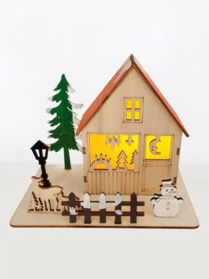 ΧΡΙΣΤΟΥΓΕΝΝΙΑΤΙΚΟ ΔΙΑΚΟΣΜΗΤΙΚΟ ΞΥΛΙΝΟ ΣΠΙΤΙ XMAS 1 MINI LED ΘΕΡΜΟ ΛΕΥΚΟ ΜΕ ΜΠΑΤΑΤΑΡΙΕΣ 2xAΑA IP20 160x10x130mm