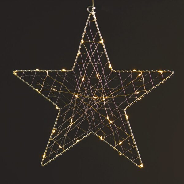 ΚΡΕΜΑΣΤΟ ΜΕ ΜΕΤΑΛΛΙΚΑ ΜΟΤΙΒΑ ΑΣΤΕΡΙ 40 ΜINI LED ΣΕ ΣΕΙΡΑ ΘΕΡΜΟ ΜΕ ΚΑΛΩΔΙΟ ΧΑΛΚΟΥ & ΑΝΤΑΠΤΡΟΡΑ 3V DC