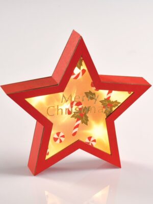 ΧΡΙΣΤΟΥΓΕΝΝΙΑΤΙΚΟ ΔΙΑΚΟΣΜΗΤΙΚΟ ΞΥΛΙΝΟ ΚΟΚΚΙΝΟ ΑΣΤΕΡΙ 6 MINI LED ΘΕΡΜΟ ΛΕΥΚΟ ΜΕ ΜΠΑΤΑΤΑΡΙΕΣ 2XAAΑ IP20 230x220mm