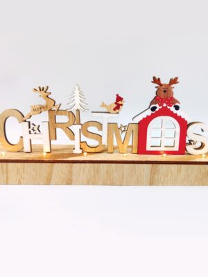 ΧΡΙΣΤΟΥΓΕΝΝΙΑΤΙΚΗ ΔΙΑΚΟΣΜΗΤΙΚΗ ΞΥΛΙΝΗ ΒΑΣΗ ΜΕ ΕΠΙΓΡΑΦΗ CHRISTMAS 6 MINI LED ΘΕΡΜΟ ΛΕΥΚΟ ΜΕ ΜΠΑΤΑΤΑΡΙΕΣ 2XAA IP20 300x160x130mm