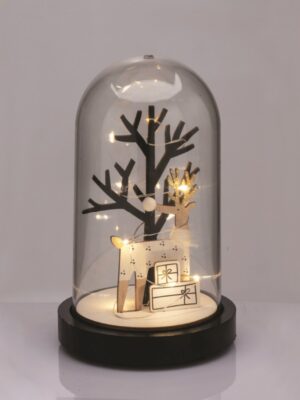 ΚΑΛΥΜΜΑ ΠΛΑΣΤΙΚΟ ΜΕ  ΔΕΝΤΡΟ & ΤΑΡΑΝΤΡΟ ΞΥΛΙΝΑ ΣΕ ΣΧΗΜΑ ΜΠΑΛΑΣ 8 MINI LED ΘΕΡΝΟ ΛΕΥΚΟ ΜΕ ΜΠΑΤΑΡΙΕΣ 2xAΑA (ΣΥΜΠ) IP44 110x190mm