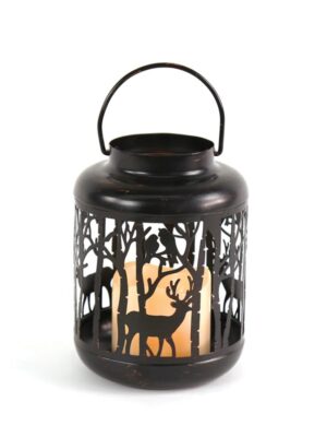 ΦΑΝΑΡΙ ME ΤΑΡΑΝΔΟ ΜΕΤΑΛΛΙΚΟ ΜΑΥΡΟ ΜΕ ΛΕΥΚΟ ΚΕΡΙ & 1 LED ΘΕΡΜΟ ΛΕΥΚΟ ΜΠΑΤΑΡΙΕΣ 3xΑΑΑ IP44 Φ120x180mm