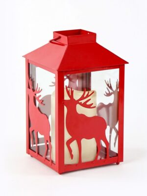 ΦΑΝΑΡΙ ME ΤΑΡΑΝΔΟ ΜΕΤΑΛΛΙΚΟ ΚΟΚΚΙΝΟ ΜΕ ΛΕΥΚΟ ΚΕΡΙ & 1 LED ΘΕΡΜΟ ΛΕΥΚΟ ΜΠΑΤΑΡΙΕΣ 3xΑΑΑ IP44 Φ120x180mm