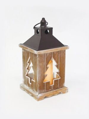 ΚΕΡΙ ΜΕ ΧΡΙΣΤΟΥΓΕΝΝΙΑΤΙΚΟ ΦΑΝΑΡΙ ΞΥΛΙΝΟ & ΜΕΤΑΛΛΙΚΟ 1 LED ΘΕΡΝΟ ΛΕΥΚΟ ΜΕ ΜΠΑΤΑΡΙΕΣ 3xAΑA IP44 Φ140x310mm