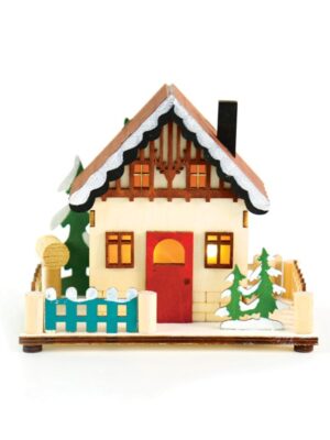 ΧΡΙΣΤΟΥΓΕΝΝΙΑΤΙΚΟ ΔΙΑΚΟΣΜΗΤΙΚΟ ΞΥΛΙΝΟ ΣΠΙΤΙ 2 LED ΘΕΡΜΟ ΛΕΥΚΟ ΜΕ ΜΠΑΤΑΤΑΡΙΕΣ 1xCR2032 IP20 150x90x130mm