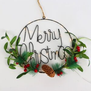 ΚΡΕΜΑΣΤΟ ΧΡΙΣΤΟΥΓΕΝΝΙΑΤΙΚΟ ΔΙΑΚΟΣΜΗΤΙΚ0 ΣΤΡΟΓΓΥΛΟ ΜΕΤΑΛΛΙΚΟ ΜΕ ΤΕΧΝΗΤΟ ΦΥΤΟ & 30 LED ΘΕΡΜΟ ΣΤΑΘΕΡΟ ΜΠΑΤΑΡΙΕΣ 2XCR2032 IP20 300mm