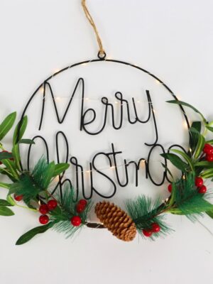 ΚΡΕΜΑΣΤΟ ΧΡΙΣΤΟΥΓΕΝΝΙΑΤΙΚΟ ΔΙΑΚΟΣΜΗΤΙΚ0 ΣΤΡΟΓΓΥΛΟ ΜΕΤΑΛΛΙΚΟ ΜΕ ΤΕΧΝΗΤΟ ΦΥΤΟ & 30 LED ΘΕΡΜΟ ΣΤΑΘΕΡΟ ΜΠΑΤΑΡΙΕΣ 2XCR2032 IP20 300mm