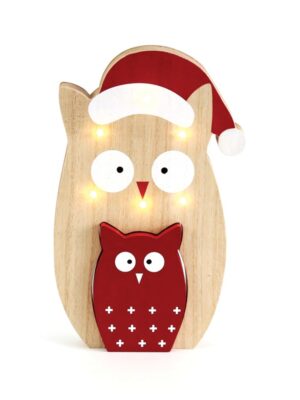ΧΡΙΣΤΟΥΓΕΝΝΙΑΤΙΚΟ ΔΙΑΚΟΣΜΗΤΙΚΟ ΞΥΛΙΝΟ ΜΕ ΜΙΚΡΗ & ΜΕΓΑΛΗ ΚΟΥΚΟΥΒΑΓΙΑ 6 LED ΘΕΡΜΟ ΛΕΥΚΟ ΜΕ ΜΠΑΤΑΤΑΡΙΕΣ 2XAΑA IP20 180x24x250mm