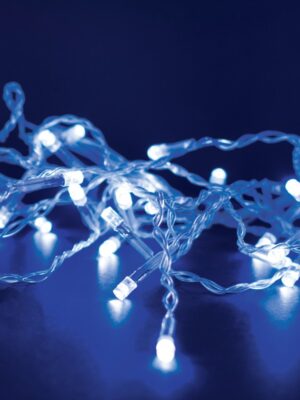 ΛΑΜΠΑΚΙΑ 300 LED ΣΕ ΣΕΙΡΑ ΜΠΛΕ ΚΑΟΥΤΣΟΥΚ ΑΝΤΑΠΤΟΡΑ 31VDC ΜΕ ΔΥΝΑΤΟΤΗΤΑ ΕΠΕΚΤΑΣΗΣ MAX 2 ΣΕΤ & ΚΑΛΩΔΙΟ ΔΙΑΦΑΝΟ 3m IP44 50mm