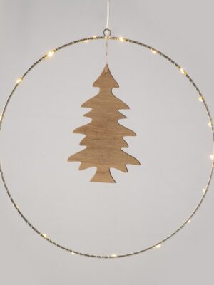 ΚΡΕΜΑΣΤΟ ΔΕΝΤΡΟ ΞΥΛΙΝΟ 20 MINI LED ΘΕΡΜΟ ΛΕΥΚΟ ΜΠΑΤΑΡΙΕΣ 3AA ΜΕ ΔΙΑΦΑΝΟ ΚΑΛΩΔΙΟ 300mm IP20 Φ300mm