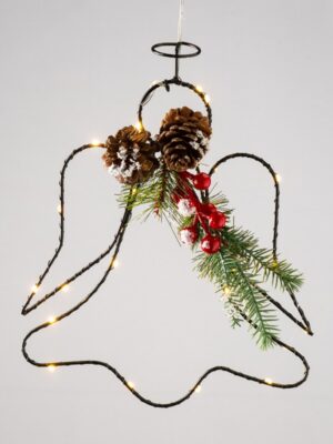 ΚΡΕΜΑΣΤΟΣ ΑΓΓΕΛΟΣ 25 MINI LED ΘΕΡΜΟ ΛΕΥΚΟ ΜΠΑΤΑΡΙΕΣ 3AA ΜΕ ΔΙΑΦΑΝΟ ΚΑΛΩΔΙΟ 300mm IP20 245X305mm