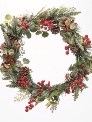 ΧΡΙΣΤΟΥΓΕΝΝΙΑΤΙΚΟ ΣΤΕΦΑΝΙ ΜΕ ΚΟΚΚΙΝΑ BERRIES & ΚΟΥΚΟΥΝΑΡΙΑ 480mm