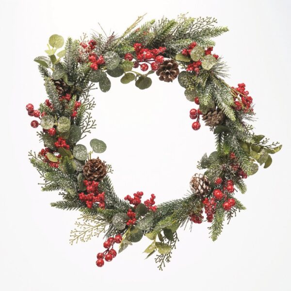 ΧΡΙΣΤΟΥΓΕΝΝΙΑΤΙΚΟ ΣΤΕΦΑΝΙ ΜΕ ΚΟΚΚΙΝΑ BERRIES & ΚΟΥΚΟΥΝΑΡΙΑ 480mm