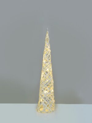 ΔΙΑΚΟΣΜΗΤΙΚΟ ΔΕΝΤΡΟ ΣΕ ΣΧΗΜΑ ΚΩΝΟΥ ΛΕΥΚΟ & ΑΣΗΜΙ  20 MINI LED ΘΕΡΜΟ ΛΕΥΚΟ ΜΕ ΜΠΑΤΑΡΙΕΣ 3xAA IP20 Φ130x400mm