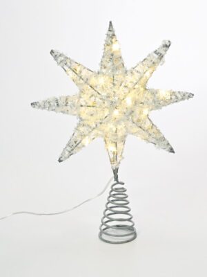 ΚΟΡΥΦΗ ΔΕΝΤΡΟΥ ΑΣΤΕΡΙ ΑΣΗΜΙ ΜΕ ΚΛΩΣΤΕΣ 1 20 MINI LED ΘΕΡΜΟ ΛΕΥΚΟ ΜΠΑΤΑΡΙΑΣ 3xAA IP20 280x50x200mm