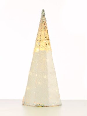 ΔΙΑΚΟΣΜΗΤΙΚΟ ΔΕΝΤΡΟ ΣΕ ΣΧΗΜΑ ΚΩΝΟΥ ΜΕ ΠΟΥΛΙΕΣ ΛΕΥΚΕΣ & ΑΣΗΜΙ 35 MINI LED ΘΕΡΜΟ ΛΕΥΚΟ ΜΕ ΜΠΑΤΑΡΙΕΣ 3xAA IP20 Φ275x900mm