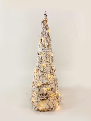 ΔΙΑΚΟΣΜΗΤΙΚΟ ΔΕΝΤΡΟ ΣΕ ΣΧΗΜΑ ΚΩΝΟΥ ΧΙΟΝΙΣΜΕΝΟ ΡΑΤΑΝ 40 MINI LED ΘΕΡΜΟ ΛΕΥΚΟ ΜΕ ΜΠΑΤΑΡΙΕΣ 3xAA IP20 Φ205x600mm