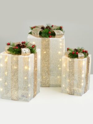 ΔΩΡΑ ΛΕΥΚΟ & ΑΣΗΜΙ ΜΕ ΧΡΥΣΗ ΚΟΡΔEΛΑ 90 MINI LED (20+30+40) ΘΕΡΜΟ ΛΕΥΚΟ ΜΕ ΜΠΑΤΑΡΙΕΣ 3XΑΑΑ IP20 300x360x400mm