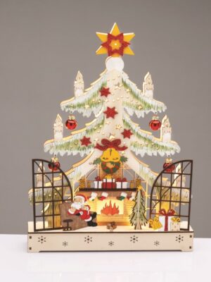 ΧΡΙΣΤΟΥΓΕΝΝΙΑΤΙΚΟ ΔΙΑΚΟΣΜΗΤΙΚΟ ΞΥΛΙΝΟ ΜΕ ΔΕΝΤΡΟ ΣΤΟΛΙΣΜΕΝΟ & ΤΖΑΚΙ 16 LED ΘΕΡΜΟ ΛΕΥΚΟ ΜΕ ΜΠΑΤΑΤΑΡΙΕΣ 2ΧΑΑ IP20 215x60x400mm